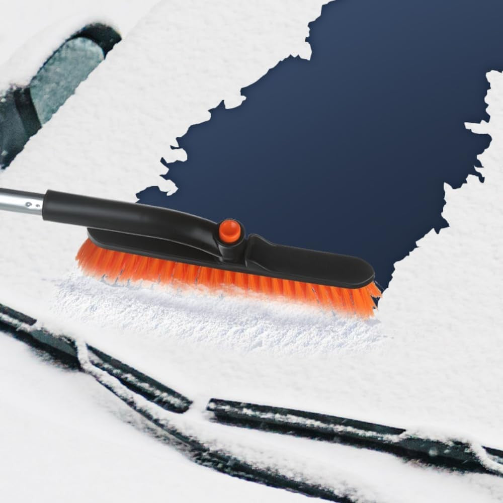 Perie de Zapada cu Racleta pentru Masina, Vivimall, Multifunctionala, Rotativa, Demontabila, cu Maner Antiderapant, Telescopica, Aluminiu, Plastic, Fragmentarea Ghetii de pe Parbriz, Solutia pentru Iarna, pentru Dezghetare, Portocalie - vivimall.ro