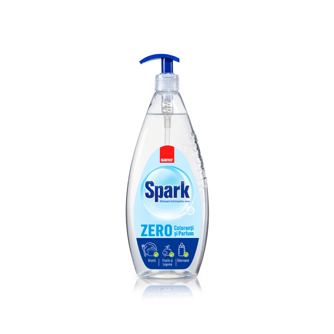 Detergent de vase Spark Zero, Sano, 1000 ml, fără parfum și coloranți