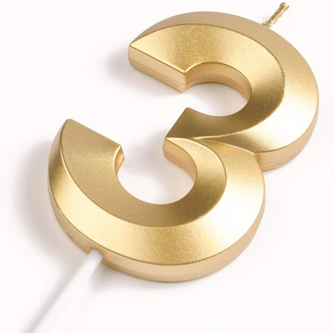 Lumanare Cifra 3, Flippy, Model Diamond, 5 x 3.4 cm, Auriu - vivimall.ro