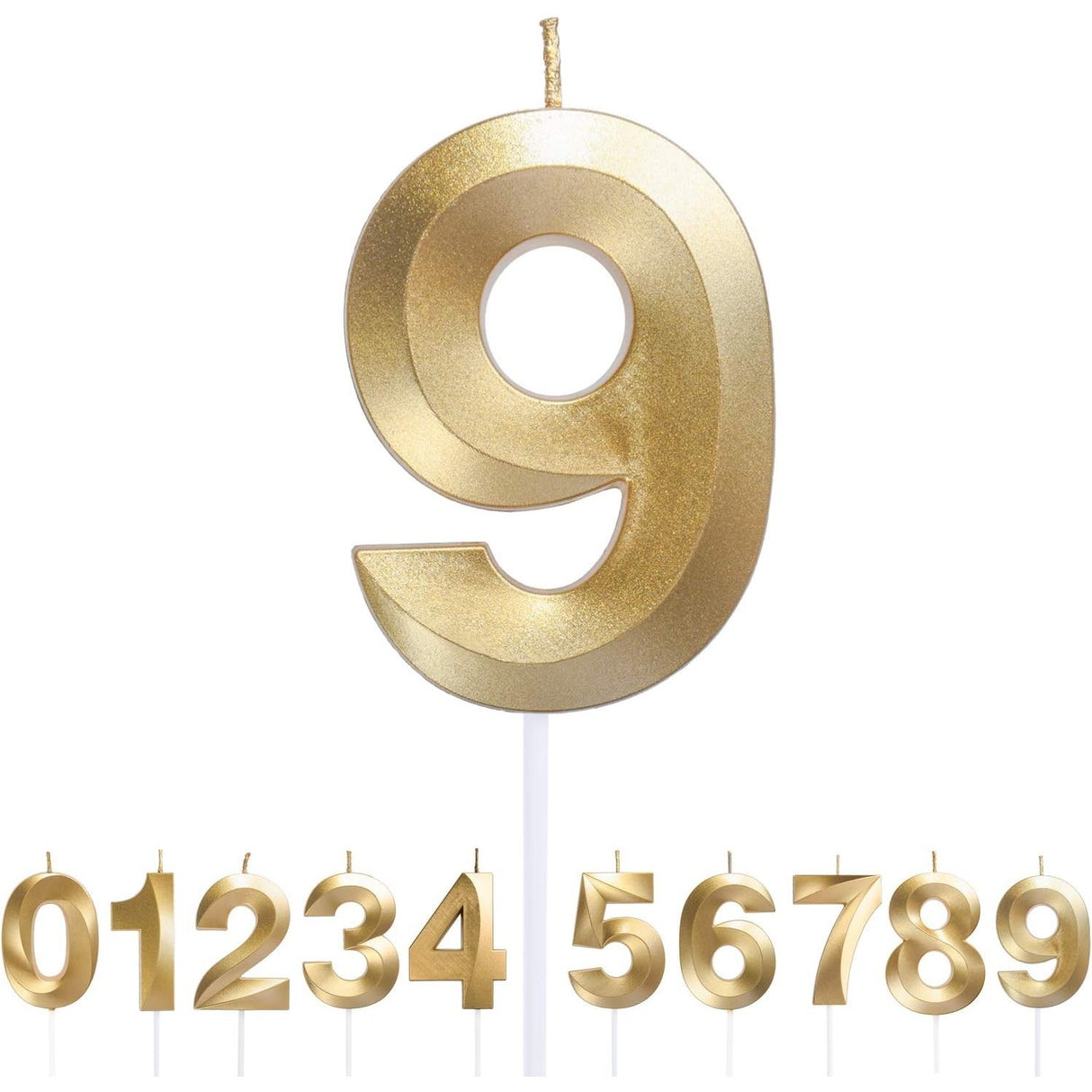 Lumanare Cifra 9, Flippy, Model Diamond, 5 x 3.4 cm, Auriu - vivimall.ro