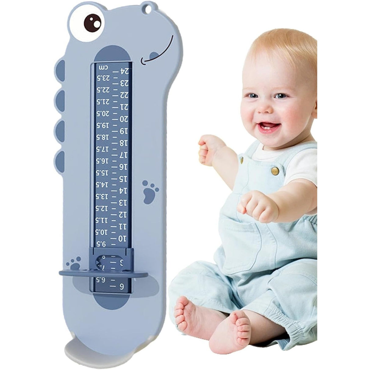 Dispozitiv de Masurat Talpa Piciorului pentru Bebelusi, Vivimall, 9-24, Model Dinozaur, Albastru - vivimall.ro