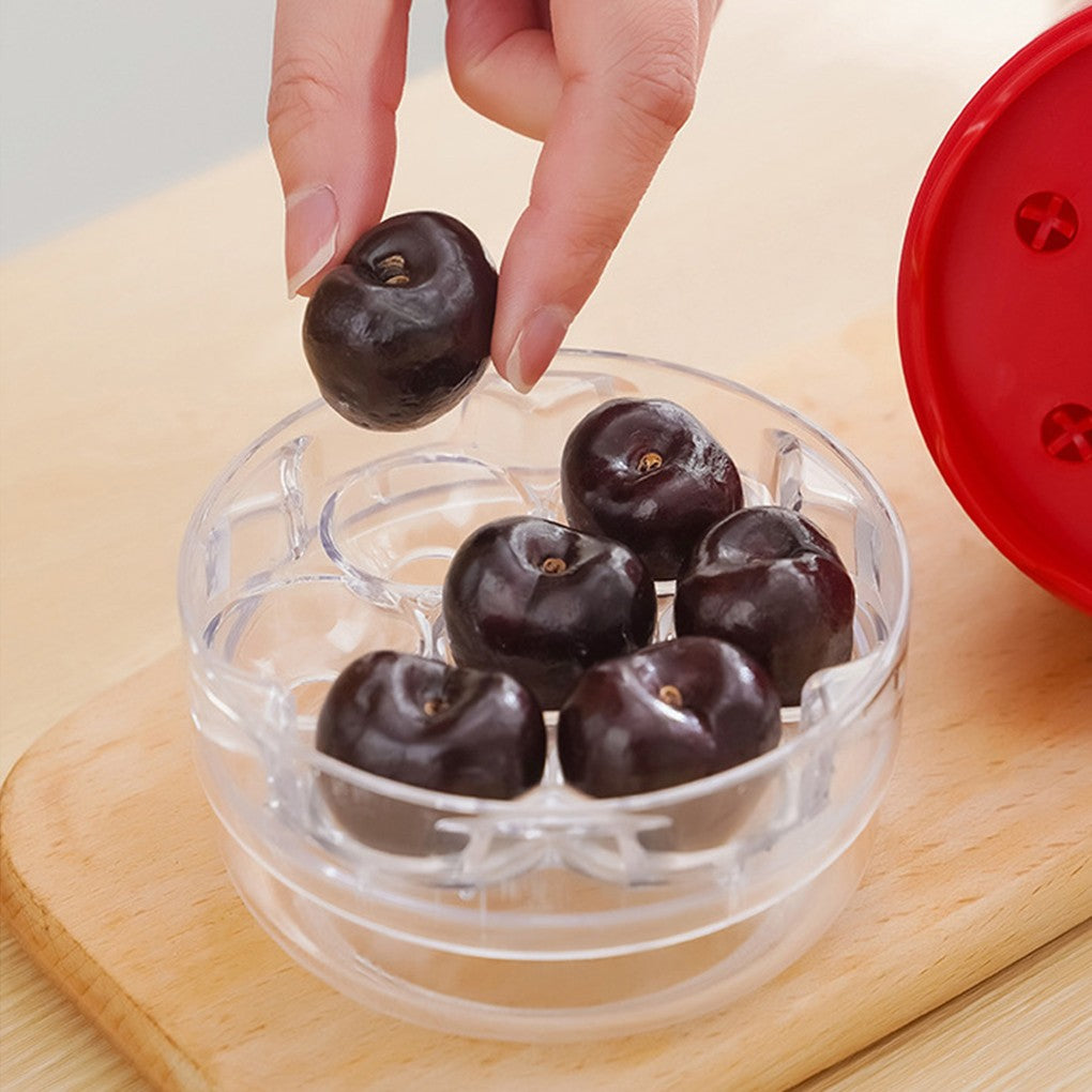 Dispozitiv de Scos Samburi, Vivimall, Manual, cu 7 Gauri, pentru Cirese, 13 x 9.2 cm, din ABS, Alb - vivimall.ro