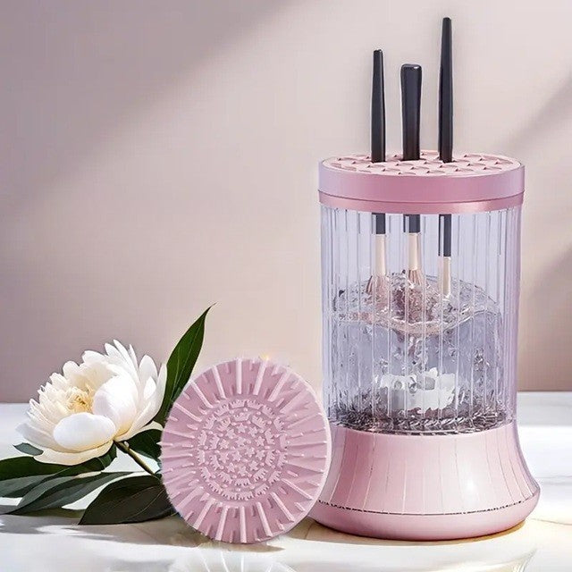 Dispozitiv Portabil de Curatare a Pensulelor de Machiaj, Vivimall, pentru Pensule de Diferite Dimensiuni, 5V, 7000RPM, Vibratii Sonice, USB Type C, 9x9x16 cm, Roz - vivimall.ro