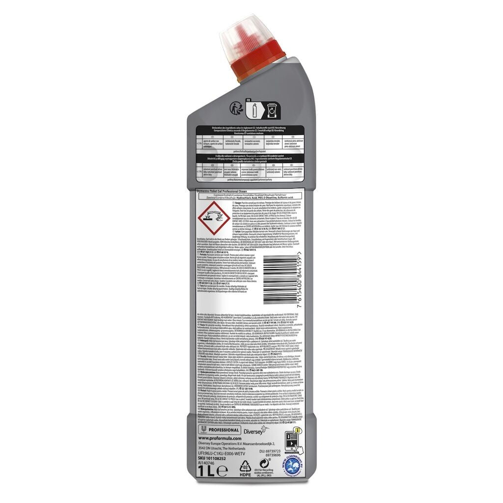 Pachet Domestos Professional 12×1L gel toaletă dezinfectant, vedere laterală, format profesional