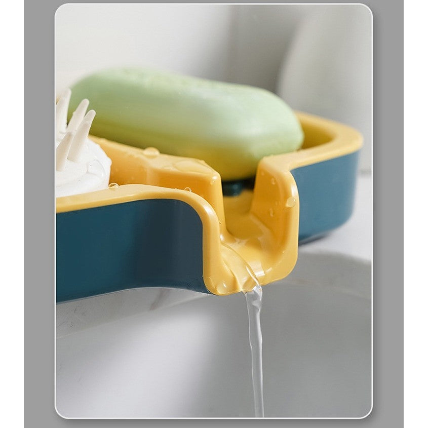 Savoniera Dubla, Vivimall, Sistem de Scurgere a Apei, din ABS, 14.5 x 18 x 3 cm, Albastru/Galben - vivimall.ro