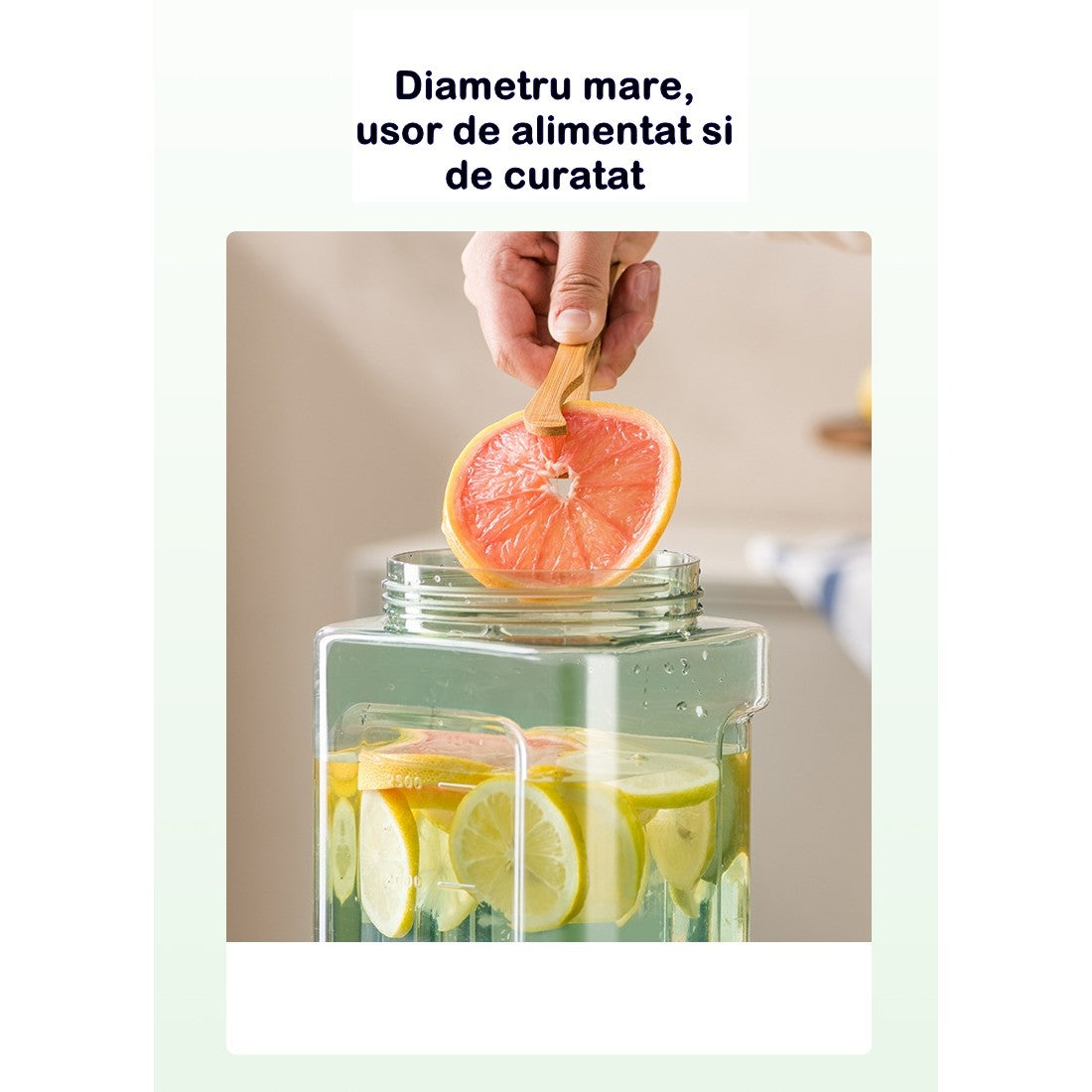 Dozator portabil pentru bauturi Vivimall, 3.5 litri, capac etans, duza deschidere/inchidere, recipent din plastic, gradat, filtru, maner, pentru diverse bauturi, 29.7 x 14.1 x 14.4 cm, verde - vivimall.ro