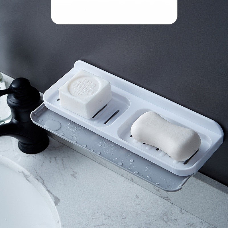 Savoniera Dubla, Flippy, de Perete, cu Compartiment de Scurgere, Montare prin Lipire, 26 x 8 x 4 cm, Alb/Gri