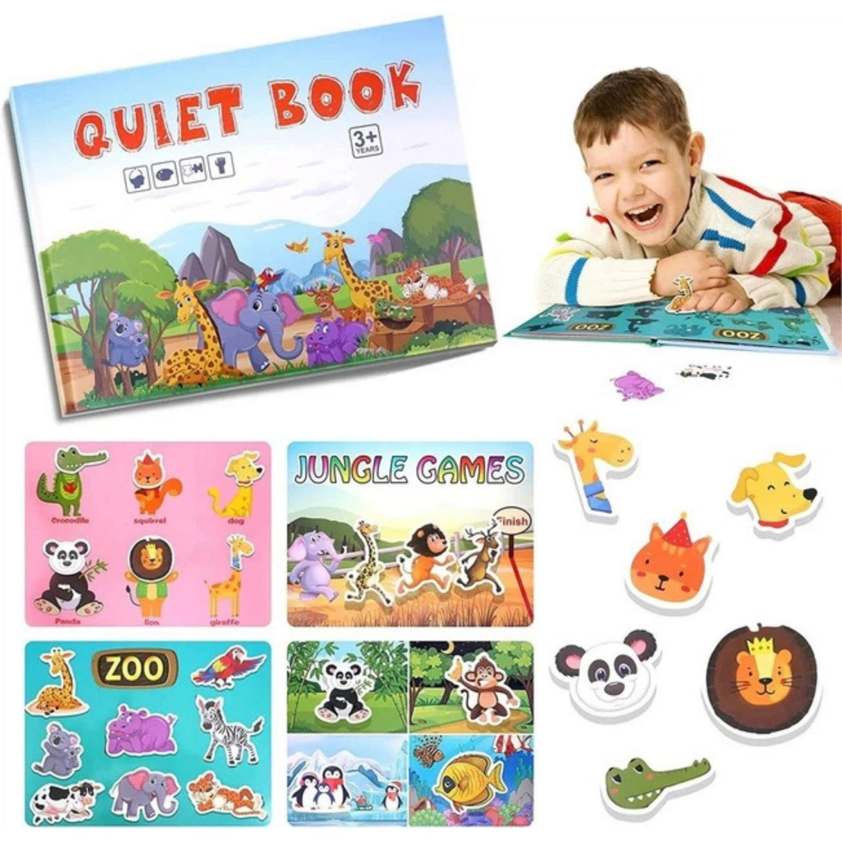 Pagini interactive Quiet Book Flippy – secțiunea ZOO cu potrivire umbre animale sălbatice