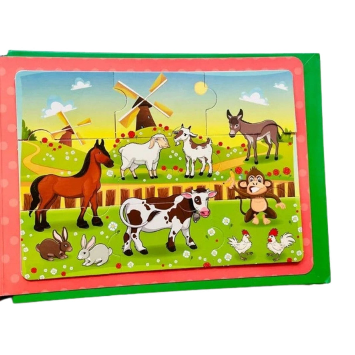 Puzzle integrat animale de fermă din Quiet Book Flippy – cal, oiță, măgăruș, piesele velcro