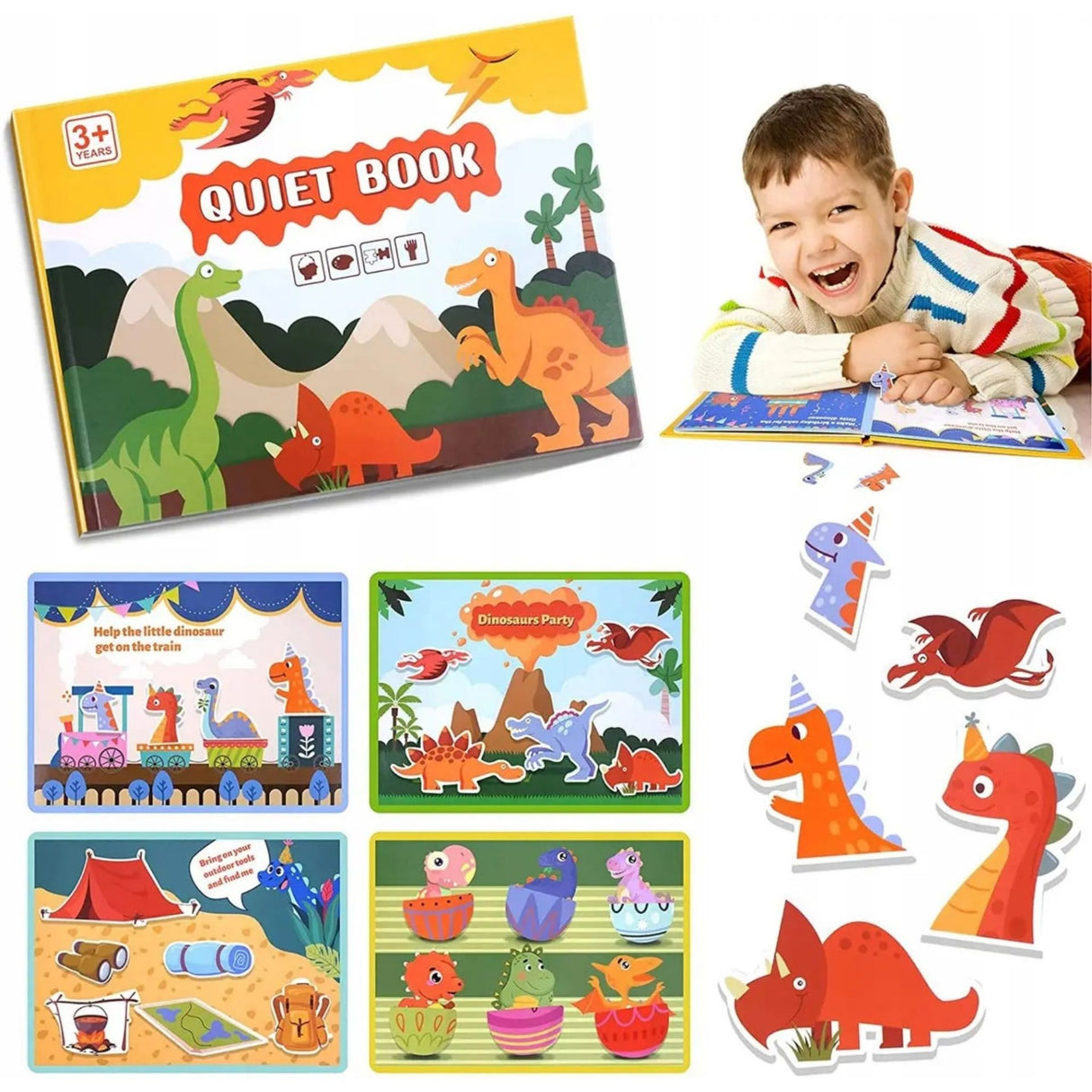 Pagini interactive Quiet Book Flippy Dinozauri cu stickere velcro reutilizabile, detaliu interior