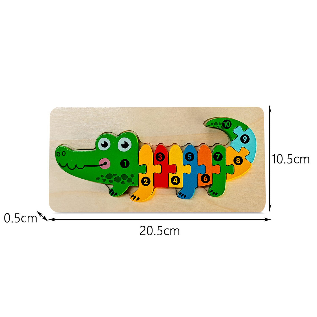 Puzzle lemn copii 0-3 ani Flippy, model crocodil dezmembrat, toate cele 11 piese expuse