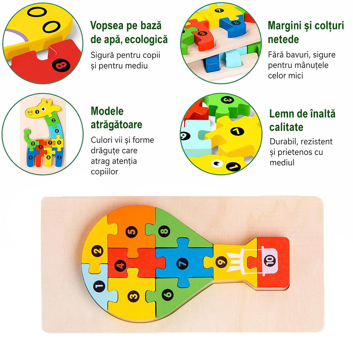 Puzzle Flippy Balon cu Aer Cald asamblat complet, 11 piese multicolor pe suprafață albă