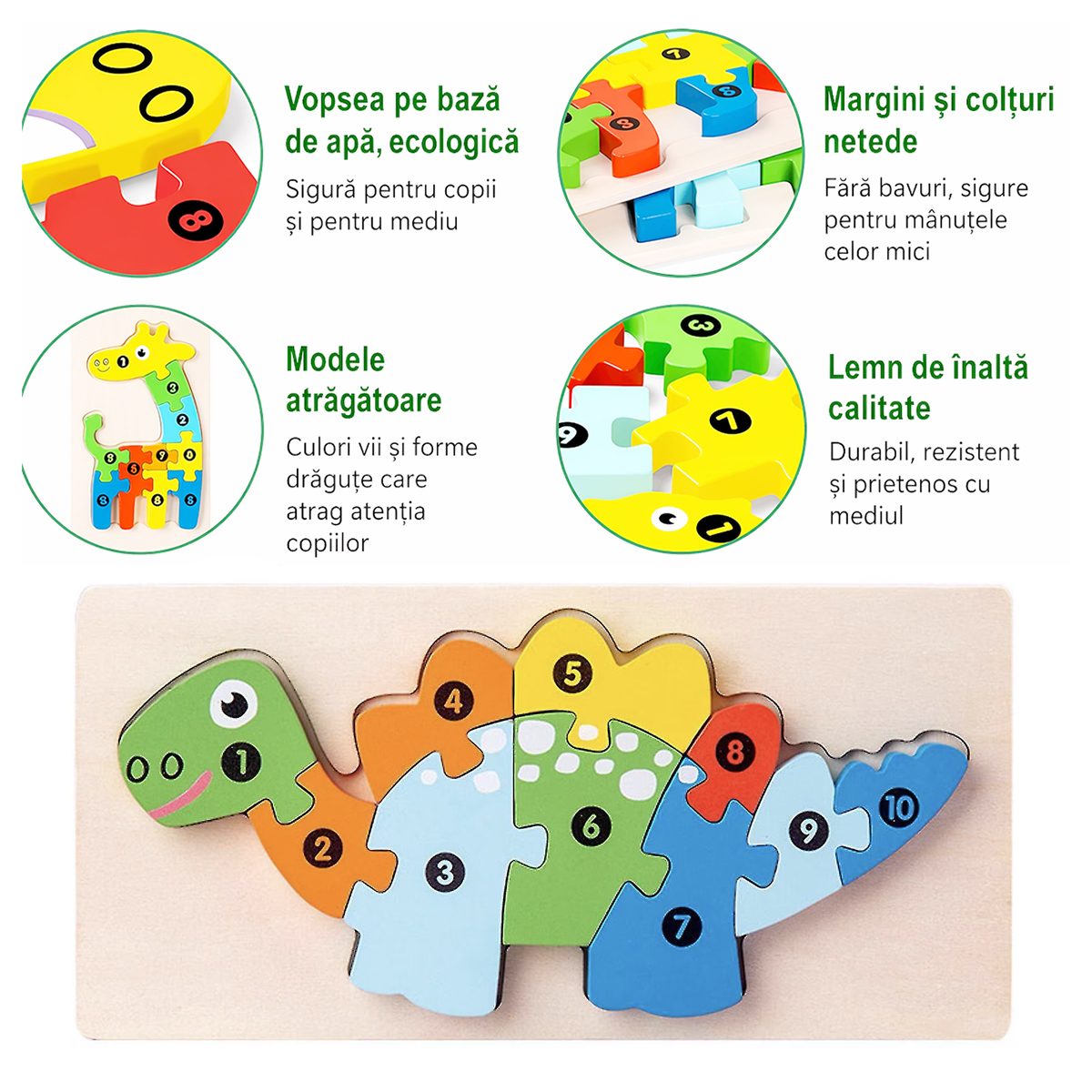 Copil jucându-se cu puzzle din lemn 3D Flippy, dezvoltare motricitate fină, vedere laterală