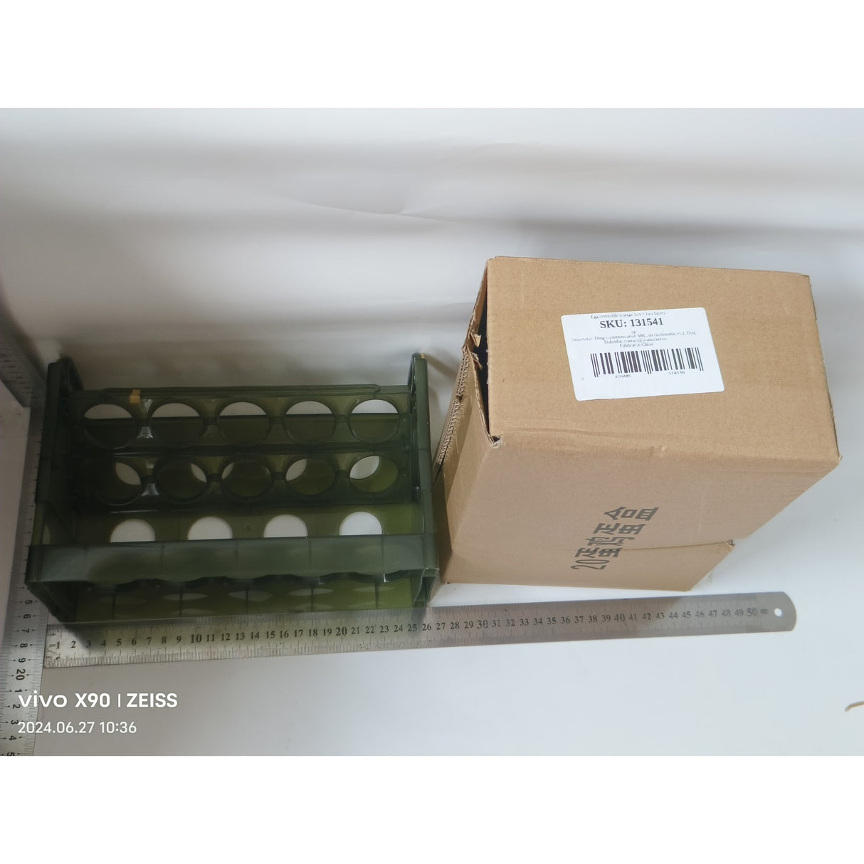 Suport Organizator pentru Oua, Vivimall, pentru Frigider, Verde transparent, Capacitate 20 oua, Doua straturi, cu Data de Expirare, 25.5x10x17 cm - vivimall.ro