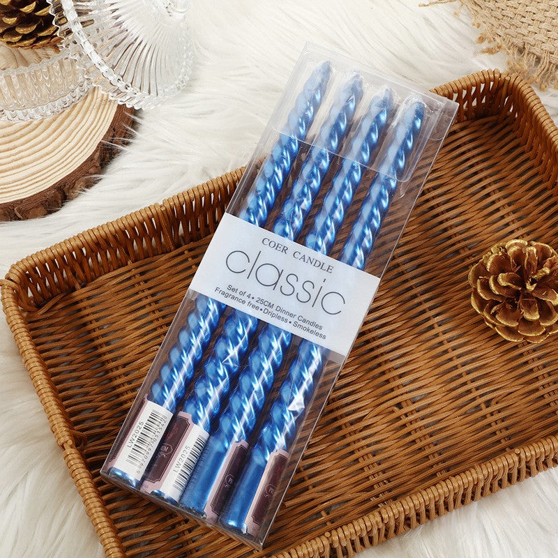 Set 4 Lumanari pentru Masa, Cina, Decor, Vivimall, Model Rasucit, Lungime 25 cm, Albastru - vivimall.ro