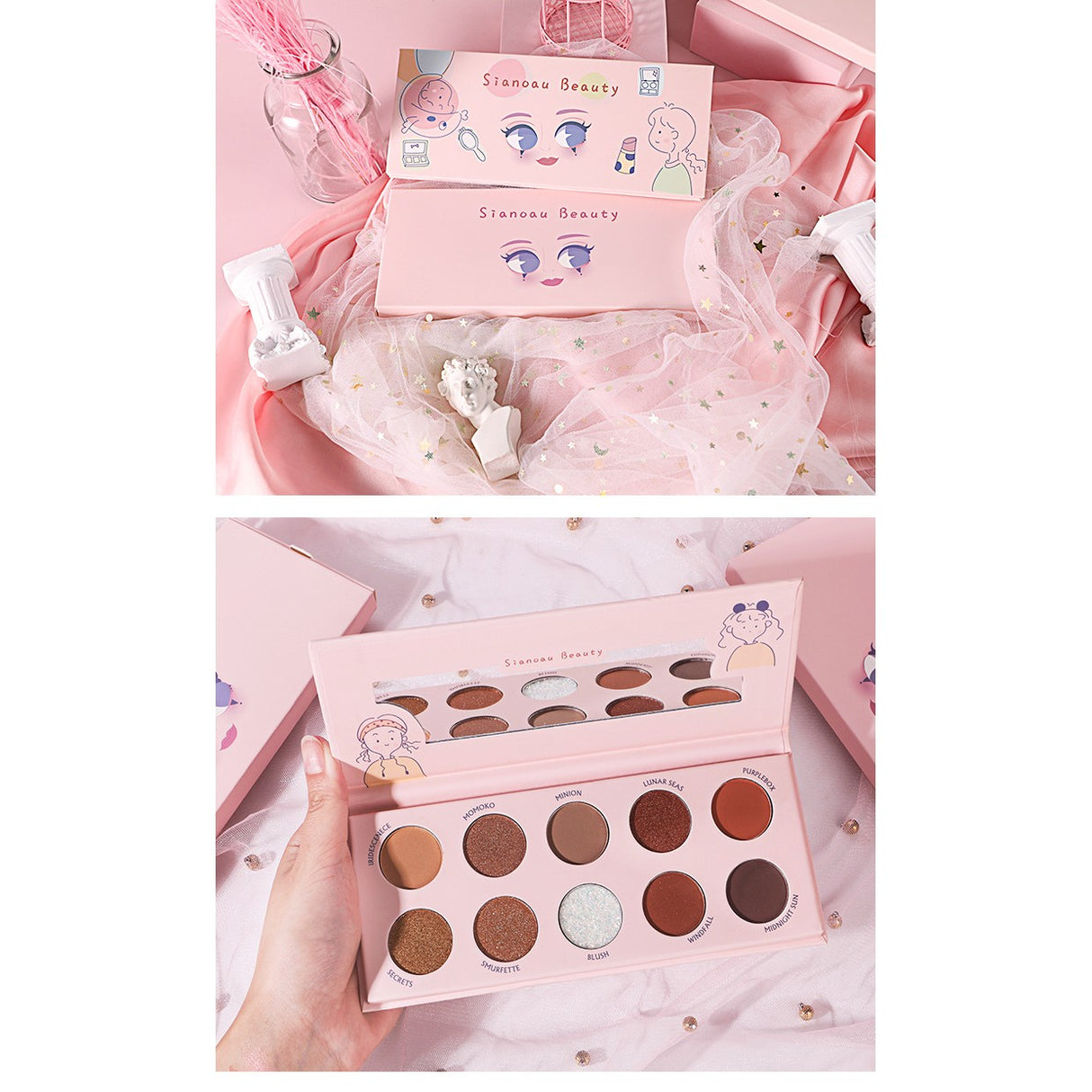 Sianoau szemhéjfesték paletta 10 pigmentált színnel