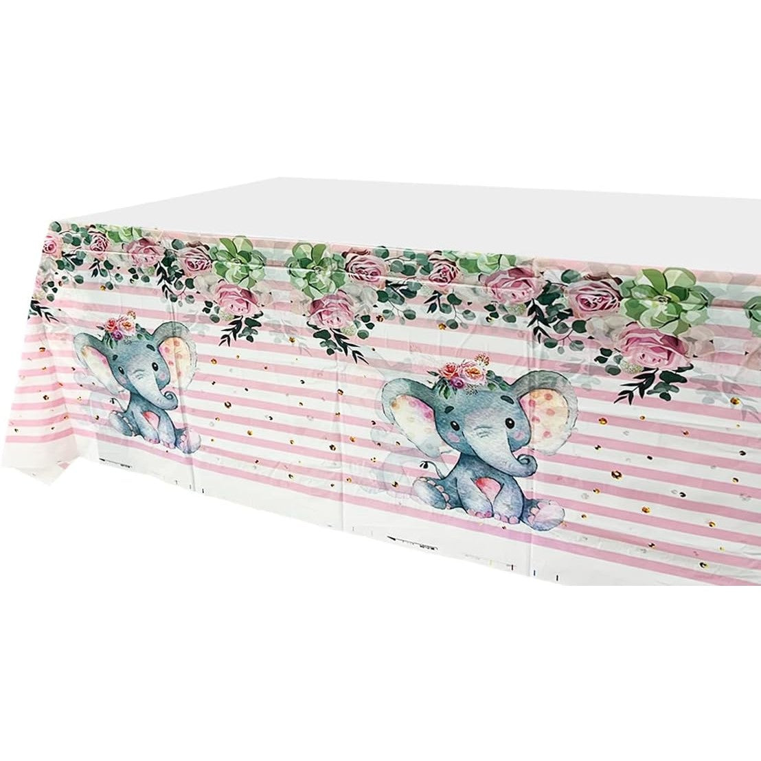 Fata de Masa, Vivimall, din Plastic, Imprimeu Elefanti, 180 x 108 cm, Roz - vivimall.ro