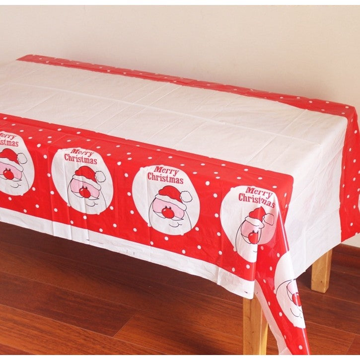 Fata de masa dreptunghiulara Vivimall, PVC, 2.5 mm grosime, imprimeu Mos Craciun model 2, potrivit pentru Craciun, utilizare multipla, 180 x 108 cm, alb - vivimall.ro