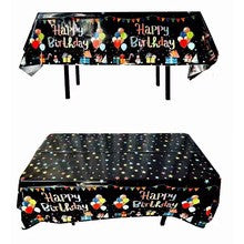 Fata de Masa, Vivimall, din Folie, Imprimeu Happy Birthday cu Baloane, 137 x 183 cm, Negru - vivimall.ro