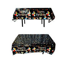 Fata de Masa, Vivimall, din Folie, Imprimeu Happy Birthday cu Baloane, 137 x 183 cm, Negru - vivimall.ro