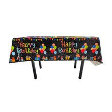Fata de Masa, Vivimall, din Folie, Imprimeu Happy Birthday cu Baloane, 137 x 183 cm, Negru - vivimall.ro
