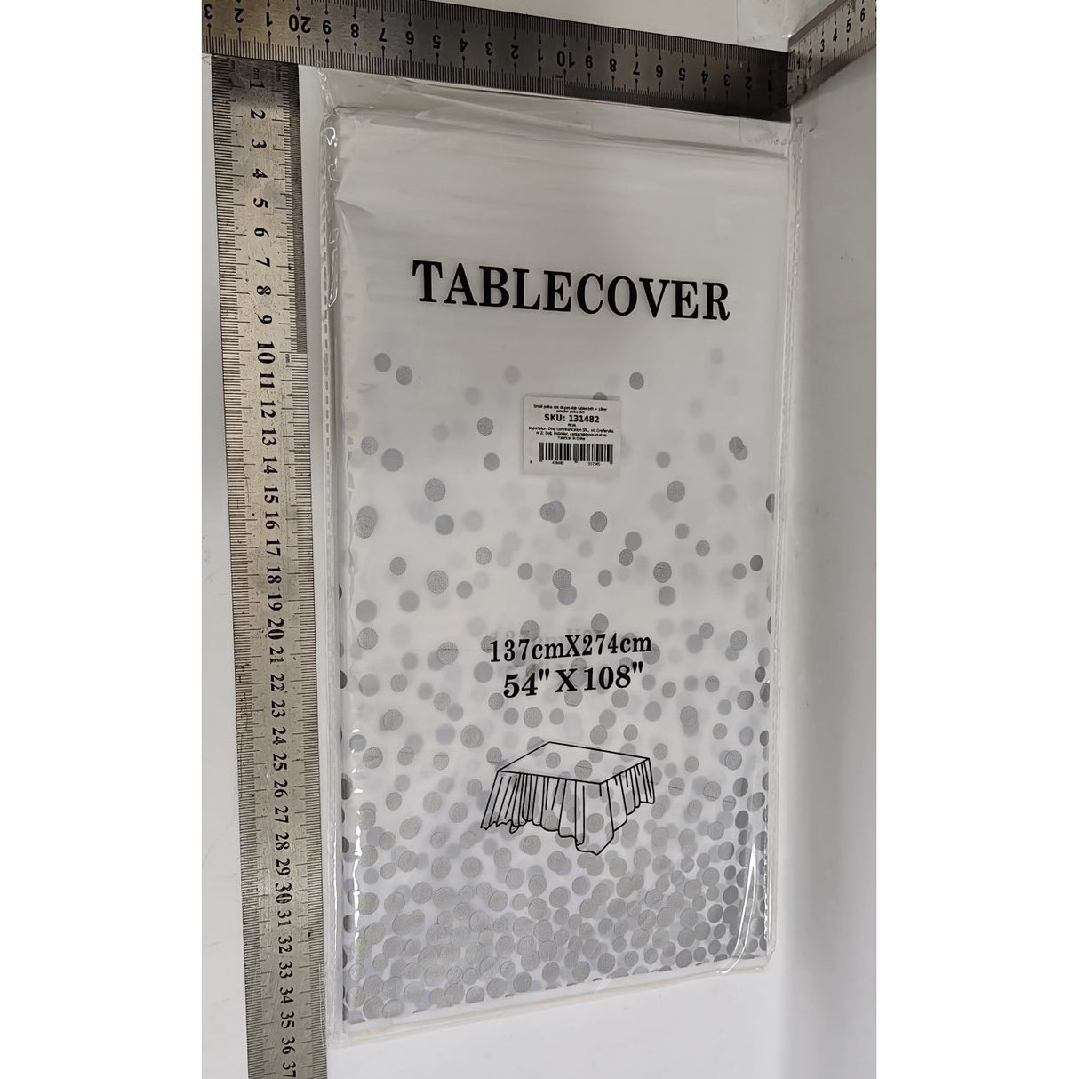 Fata de Masa, Vivimall, din PEVA, Imprimeu Buline, 137 x 274 cm, Impermeabila, Fara Pete, Curatare Rapida, Gri - vivimall.ro