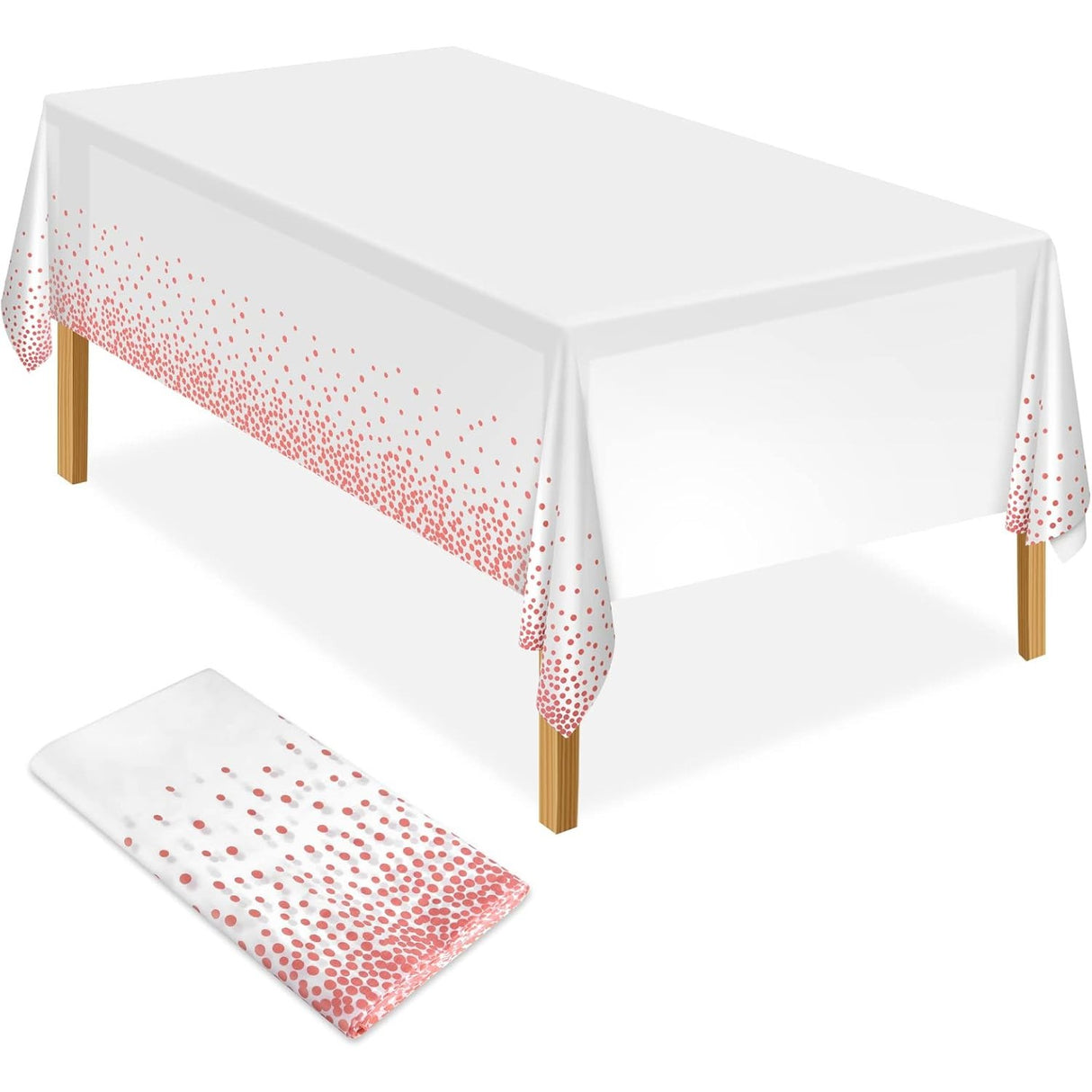 Fata de Masa, Vivimall, din PEVA, Imprimeu Buline, 137 x 274 cm, Impermeabila, Fara Pete, Curatare Rapida, Roz Gold - vivimall.ro