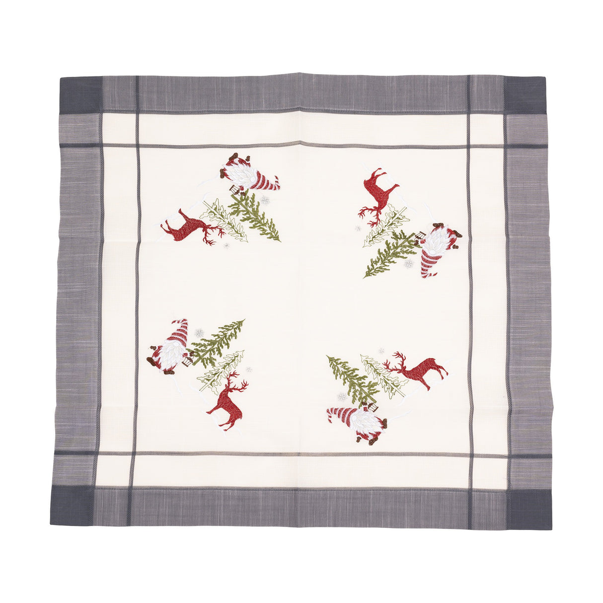 NU ARE - Fata de Masa Vivimall, Material In Brodat, cu Motiv mos Craciun si Reni, 85 x 85 cm, Gri - vivimall.ro