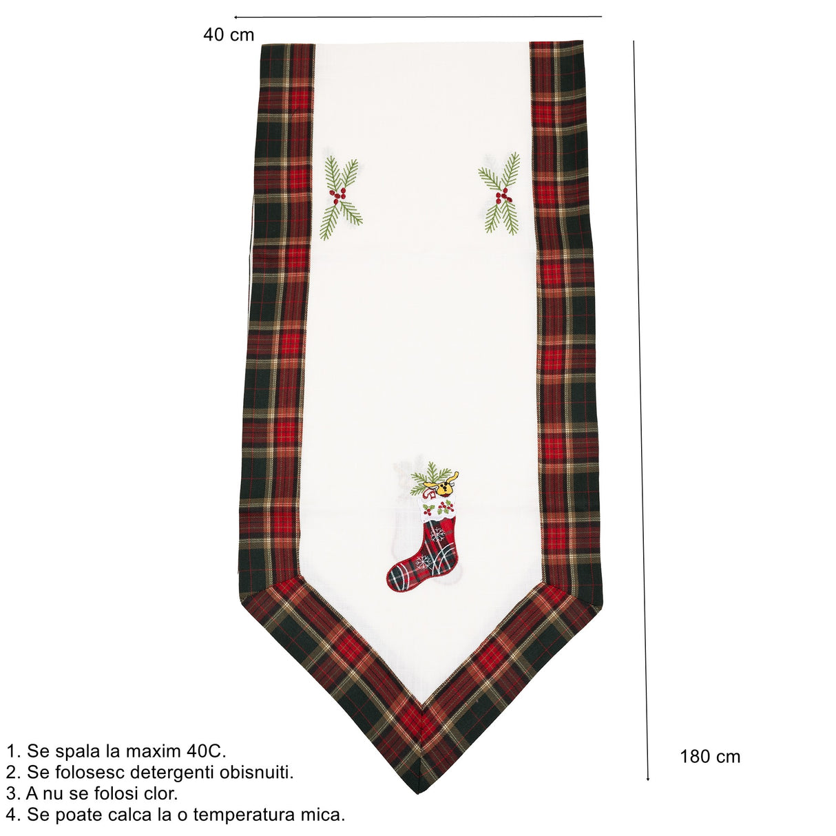 Fata de Masa Vivimall, Material In Brodat, cu Motive de Craciun Ghetute, 180 x 40 cm, Alb - vivimall.ro