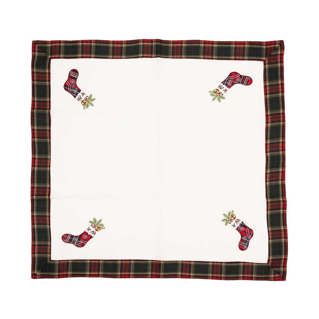 Fata de Masa Vivimall, Material In Brodat, cu Motive de Craciun Ghetute, 180 x 40 cm, Alb - vivimall.ro