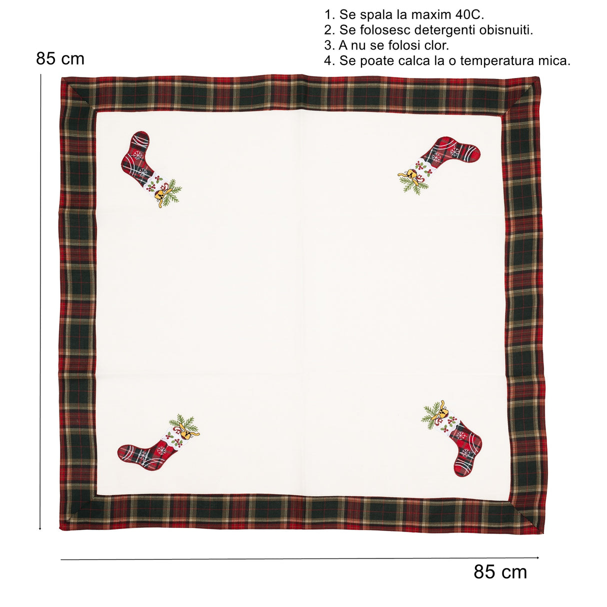 Fata de Masa Vivimall, Material In Brodat, cu Motive de Craciun Ghetute, 180 x 40 cm, Alb - vivimall.ro