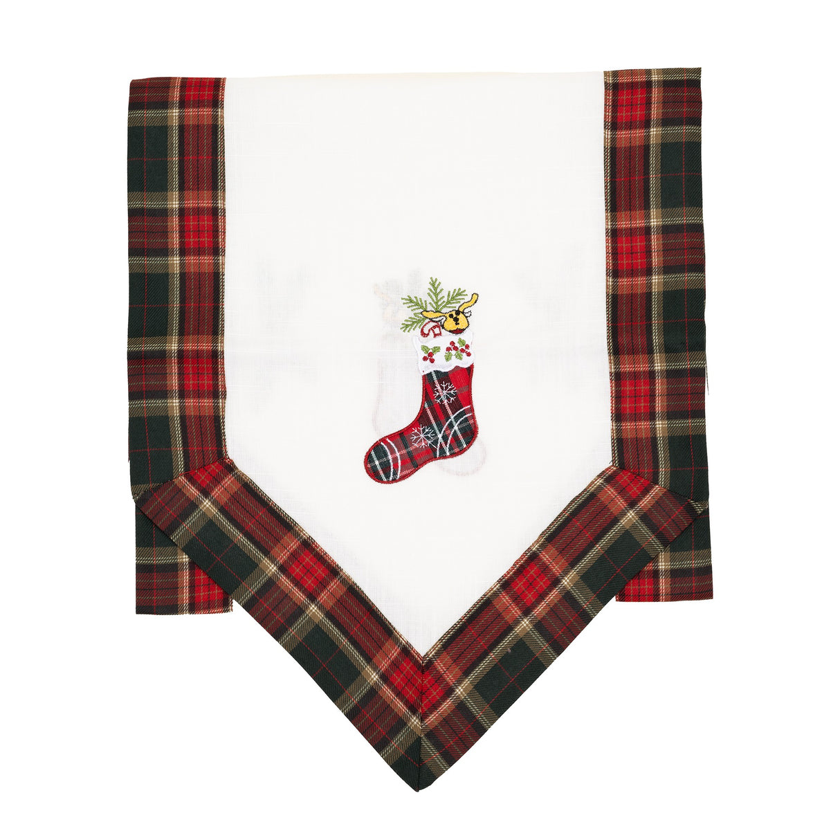 Fata de Masa Vivimall, Material In Brodat, cu Motive de Craciun Ghetute, 180 x 40 cm, Alb - vivimall.ro