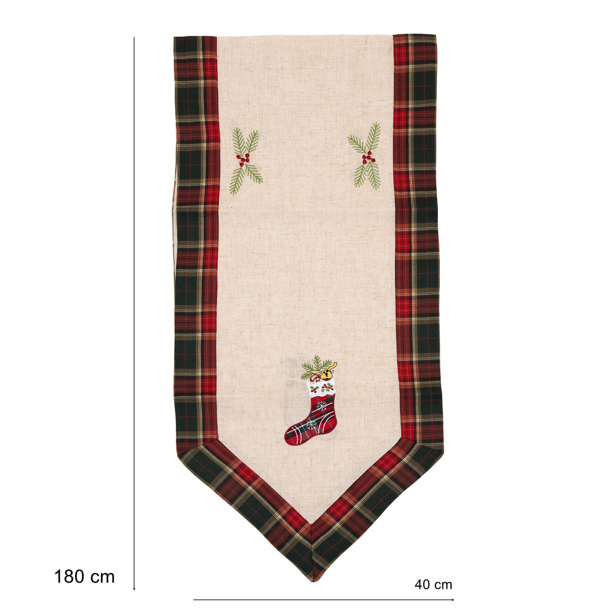 Fata de Masa Vivimall, Material In Brodat, cu Motive de Craciun Ghetute, 180 x 40 cm, Crem - vivimall.ro