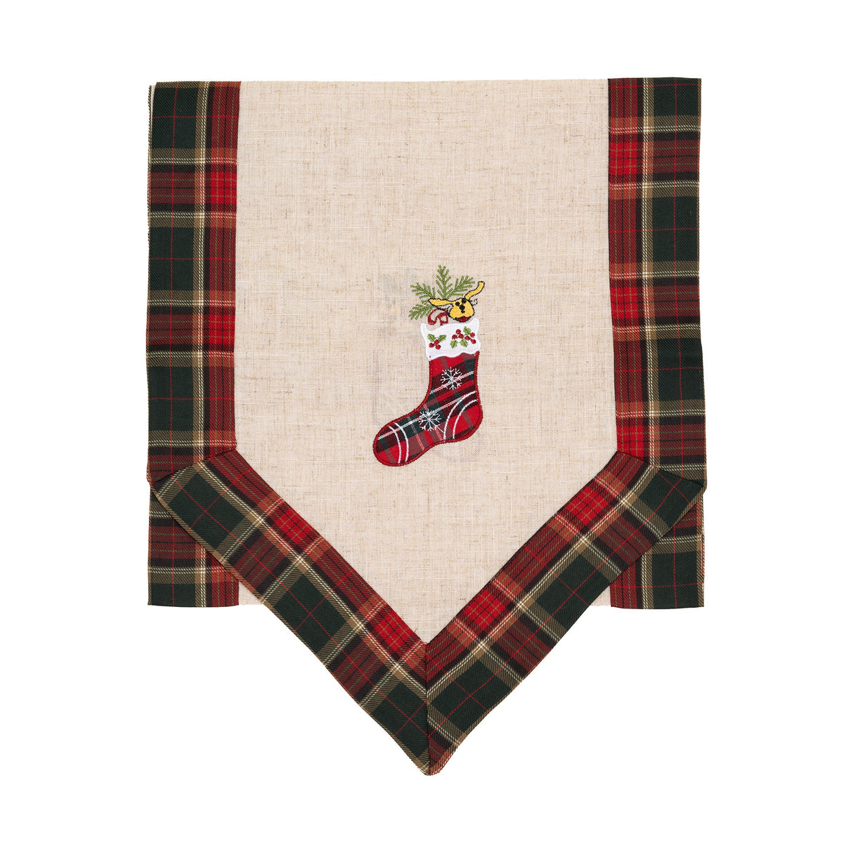 Fata de Masa Vivimall, Material In Brodat, cu Motive de Craciun Ghetute, 180 x 40 cm, Crem - vivimall.ro