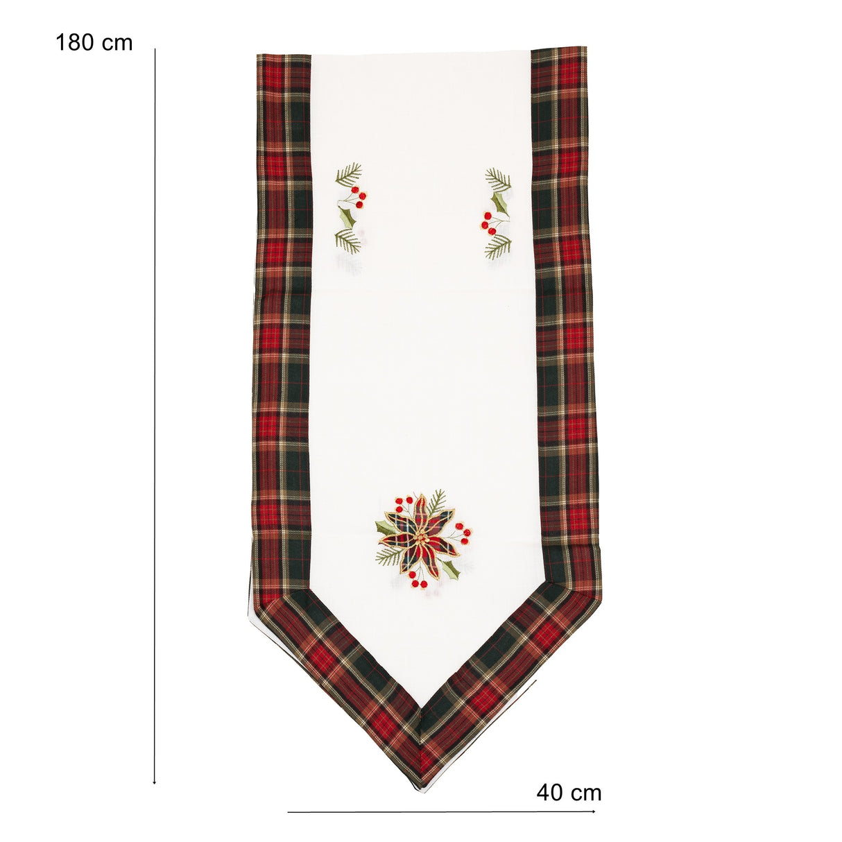 Fata de Masa Vivimall, Material In Brodat, cu Motive Florale de Craciun, 180 x 40 cm, Alb - vivimall.ro