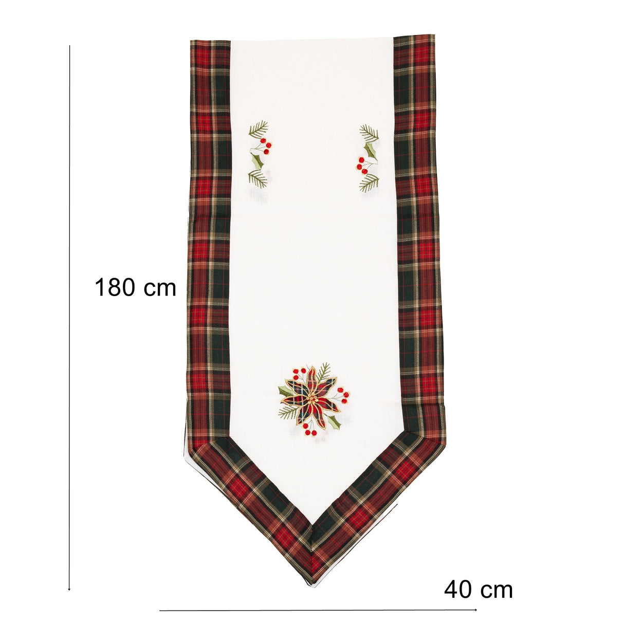 Fata de Masa Vivimall, Material In Brodat, cu Motive Florale de Craciun, 180 x 40 cm, Crem - vivimall.ro