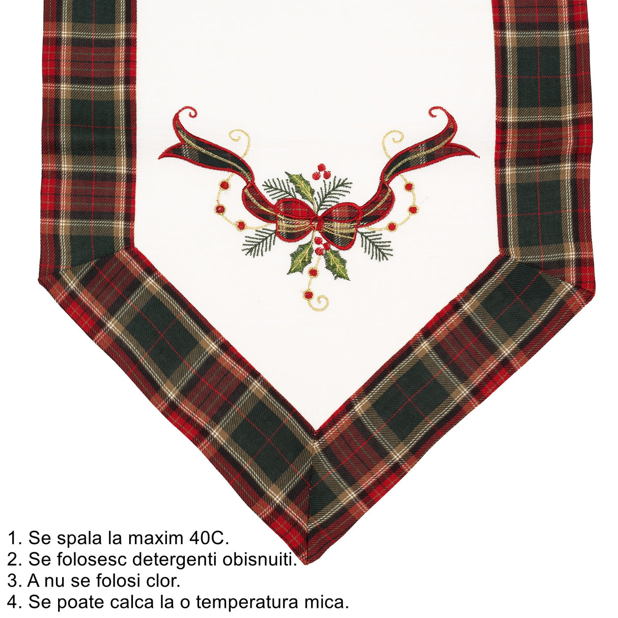 Fata de Masa Vivimall, Material In Brodat, cu Motive Fundita de Craciun, 180 x 40 cm, alba - vivimall.ro