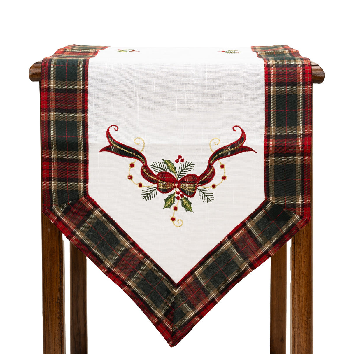 Fata de Masa Vivimall, Material In Brodat, cu Motive Fundita de Craciun, 180 x 40 cm, alba - vivimall.ro