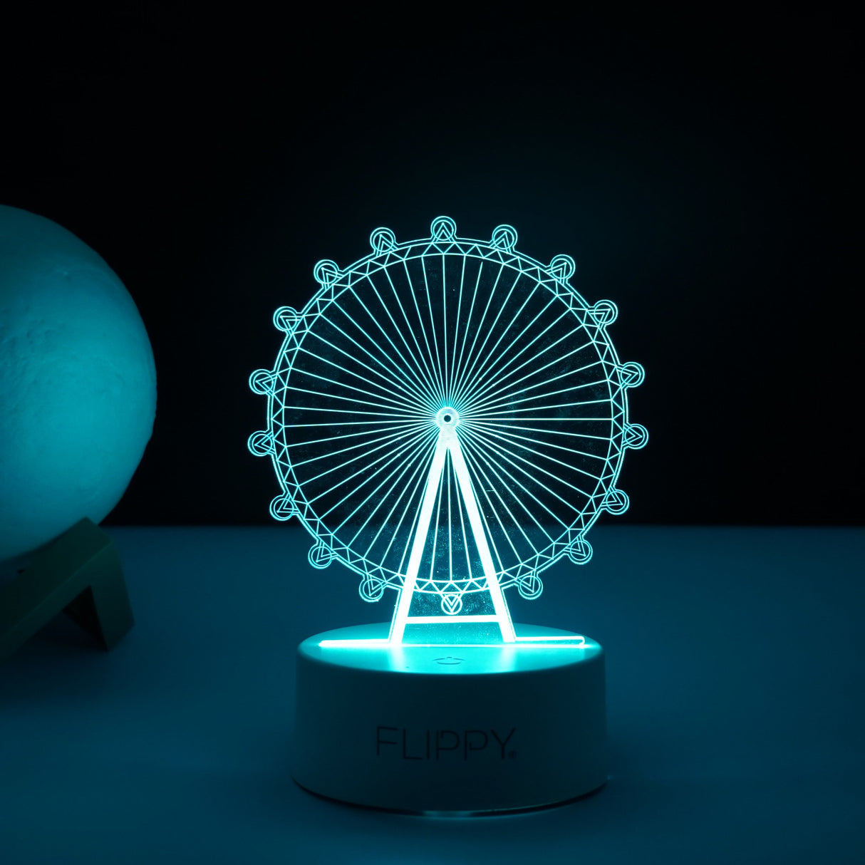 Lampa LED decorativa, Vivimall, 3D, Roata Panoramica, cu telecomanda, doua moduri de alimentare USB si baterii, 20 cm inaltime, din material acril si lumina multicolora, alb - vivimall.ro