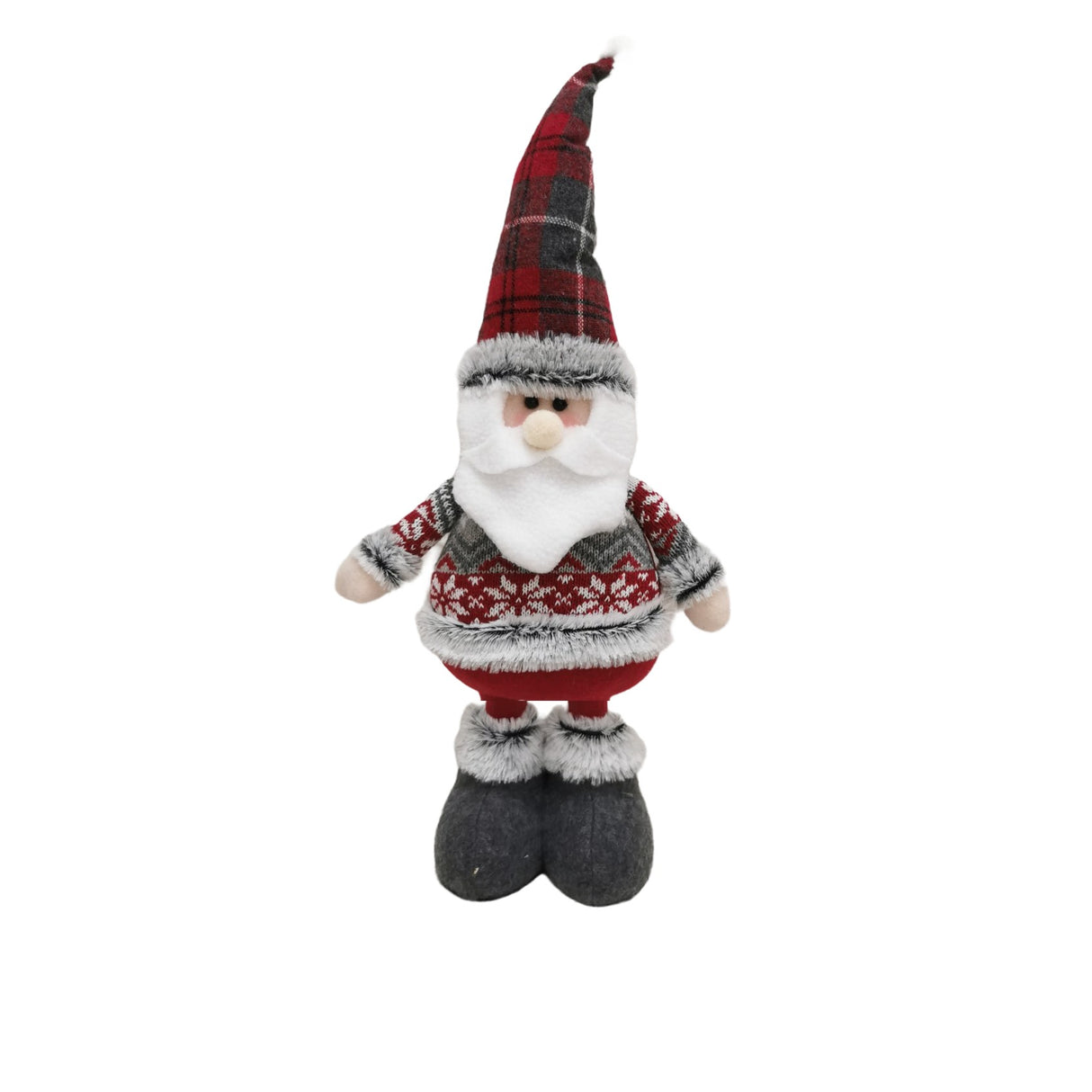 Figurina Decorativa, Pentru Craciun, Vivimall, Mos Craciun, Picioare Telescopice, Inaltime Reglabila 44-54cm, Bluza cu Fulgi, Rosu/Gri - vivimall.ro