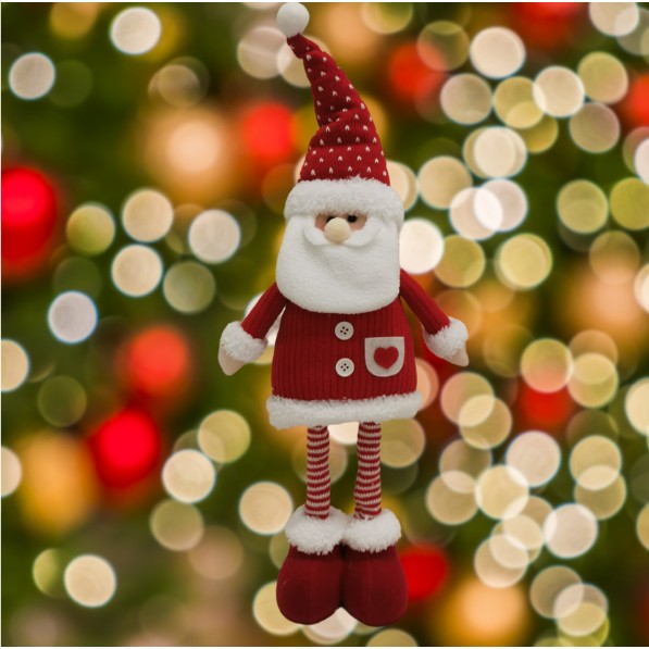 Figurina Decorativa, Pentru Craciun, Vivimall, Mos Craciun, Picioare Telescopice, Inaltime Reglabila 44-54cm, Caciula cu Inimioare, Alb/Rosu - vivimall.ro