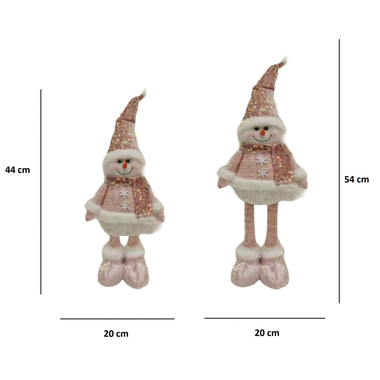Figurina Decorativa, Pentru Craciun, Vivimall, Om de Zapada, Picioare Telescopice, Inaltime Reglabila 44-54cm, Caciula cu Paiete, Roz - vivimall.ro