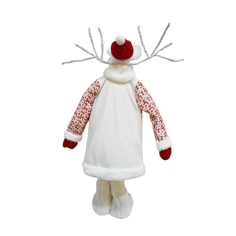 Figurina Decorativa, Pentru Craciun, Vivimall, Ren, Picioare Telescopice, Inaltime Reglabila 42 - 80 cm, cu Haina, Alb/Rosu - vivimall.ro