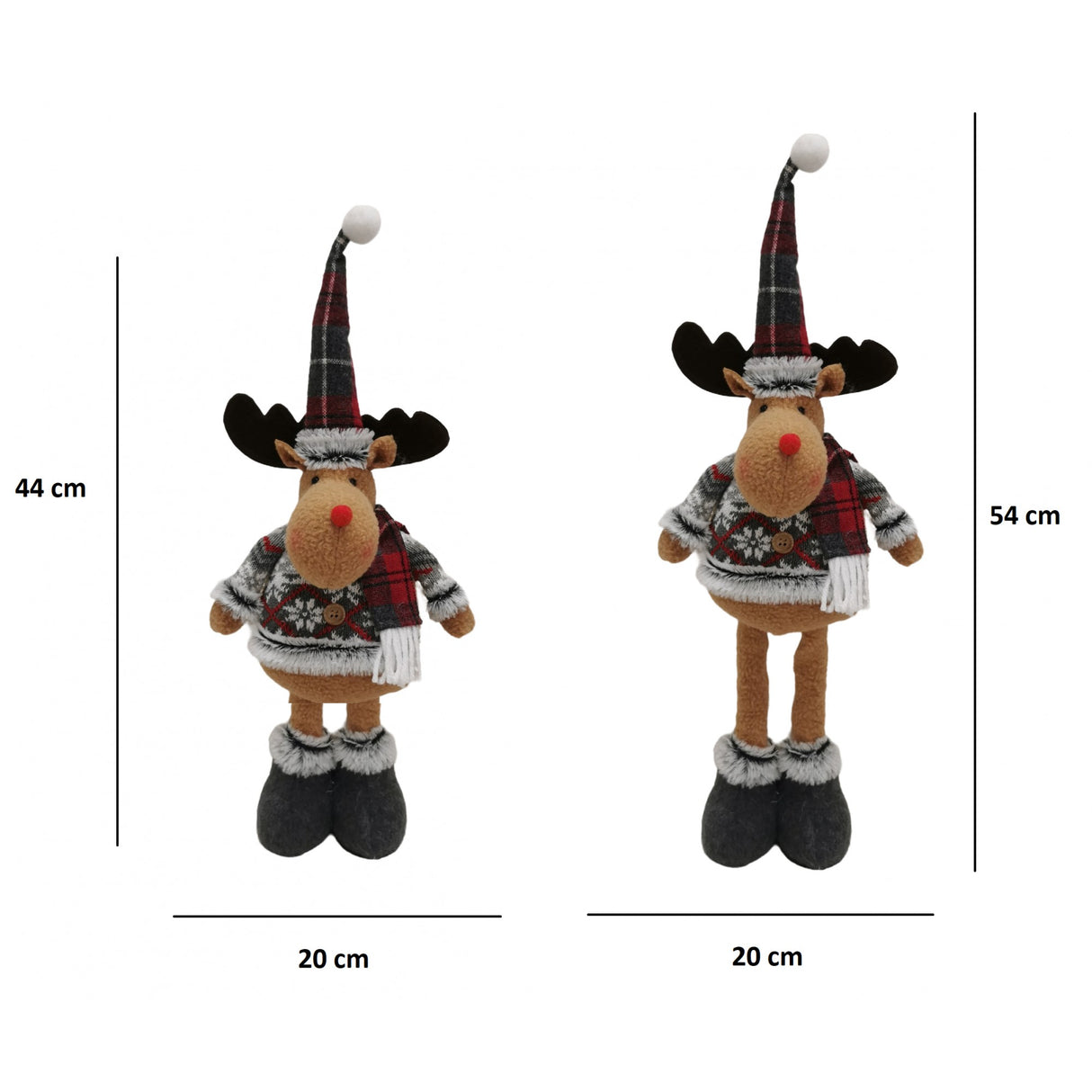 Figurina Decorativa, Pentru Craciun, Vivimall, Ren, Picioare Telescopice, Inaltime Reglabila 44-54cm, Bluza cu Fulgi, Rosu/Gri - vivimall.ro