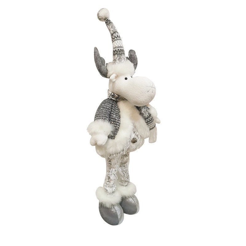 Figurina Decorativa, Pentru Craciun, Vivimall, Ren, Picioare Telescopice, Inaltime Reglabila 52- 82 cm, Pantaloni Luciosi, Alb/Argintiu - vivimall.ro