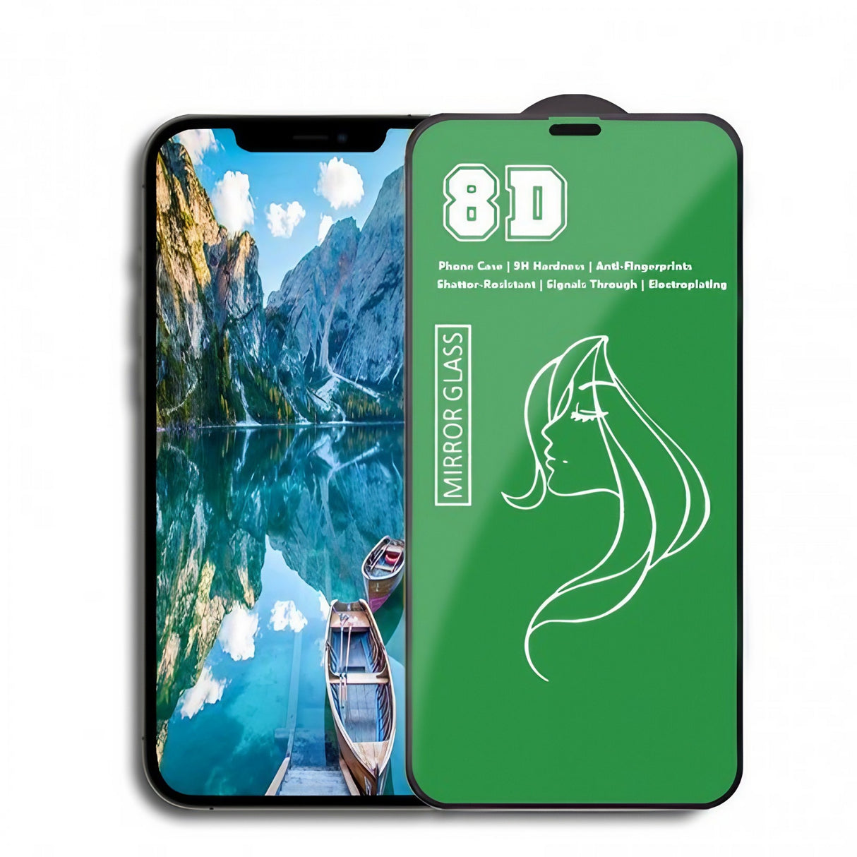 Folie sticlă temperată iPhone 15 Plus Mirror 8D efect oglindă verde, vedere frontală produs