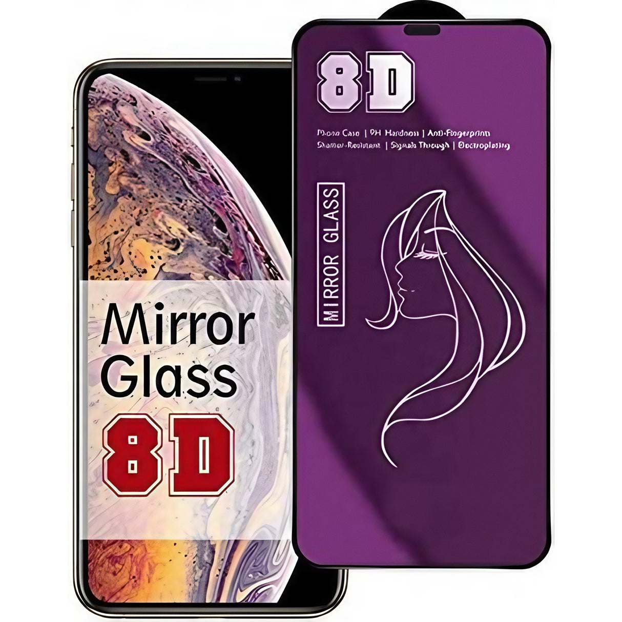 Folie sticlă temperată Mirror 8D pentru iPhone 15, efect oglindă violet, vedere frontală produs
