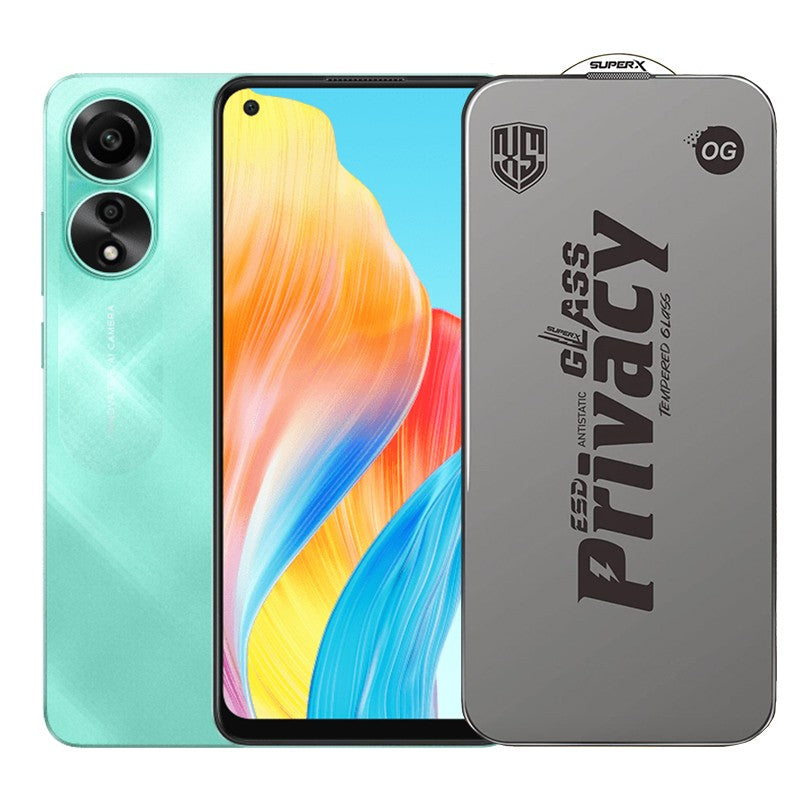 Folie de Protectie pentru Oppo A78, Flippy, Sticla Securizata ESD Antistatica, Super-X Privacy OG, Margini Negre, 0.30 mm, Transparent Inchis - vivimall.ro