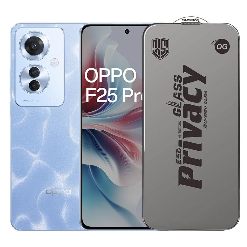 Folie de Protectie pentru Oppo F25 Pro, Flippy, Sticla Securizata ESD Antistatica, Super-X Privacy OG, Margini Negre, 0.30 mm, Transparent Inchis - vivimall.ro