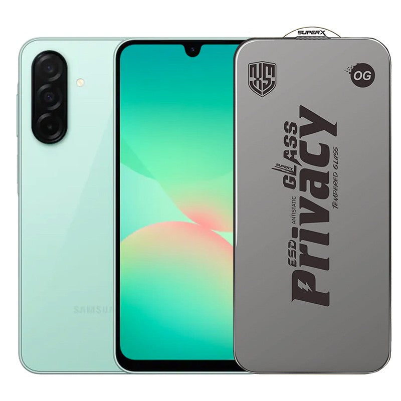 Folie de Protectie pentru Samsung Galaxy A26, Flippy, Sticla Securizata ESD Antistatica, Super-X Privacy OG, Margini Negre, 0.30 mm, Transparent Inchis - vivimall.ro